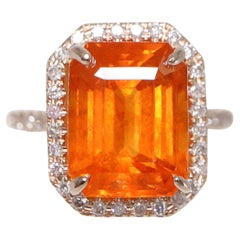 GIA 14K 7.70 Ct Natural Fanta Granate&Diamantes Anillo de Compromiso Antiguo