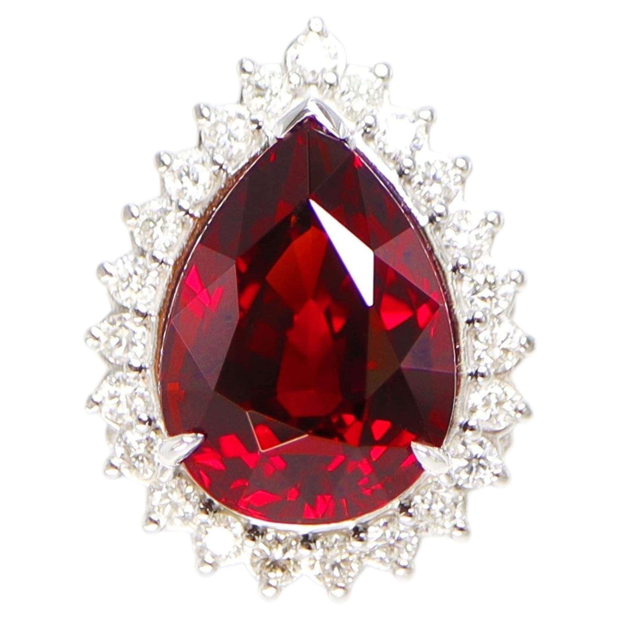 Bague de fiançailles de style antique GIA en or 14 carats, sertie d'un grenat rouge vif de 9,12 carats et de diamants