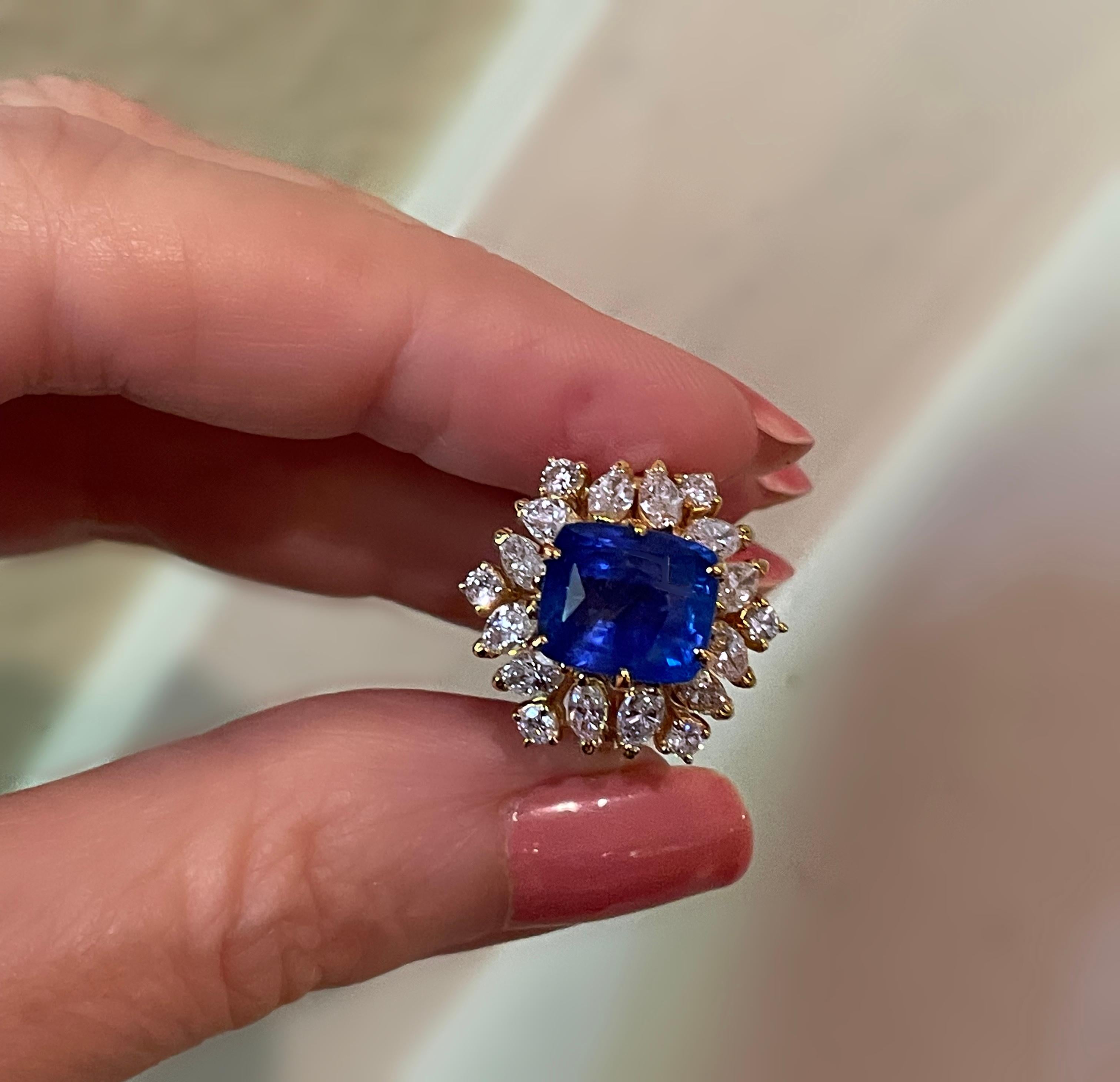 Bague vintage de 9,19 carats avec saphir bleu GIA, sans chaleur, Birmanie 14 carats Royal VS en vente 5