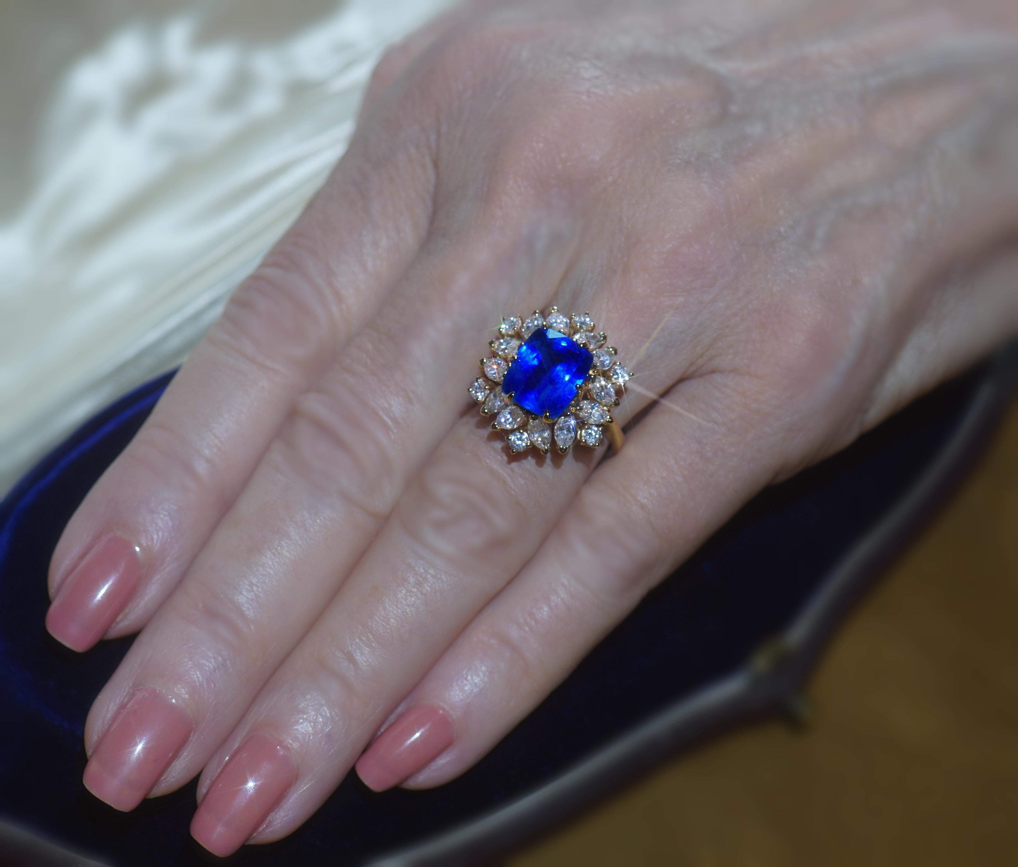 GIA Blue Sapphire Diamond Ring No Heat Burma 14K Royal VS Vintage Fine 9.19 Cts For Sale 1