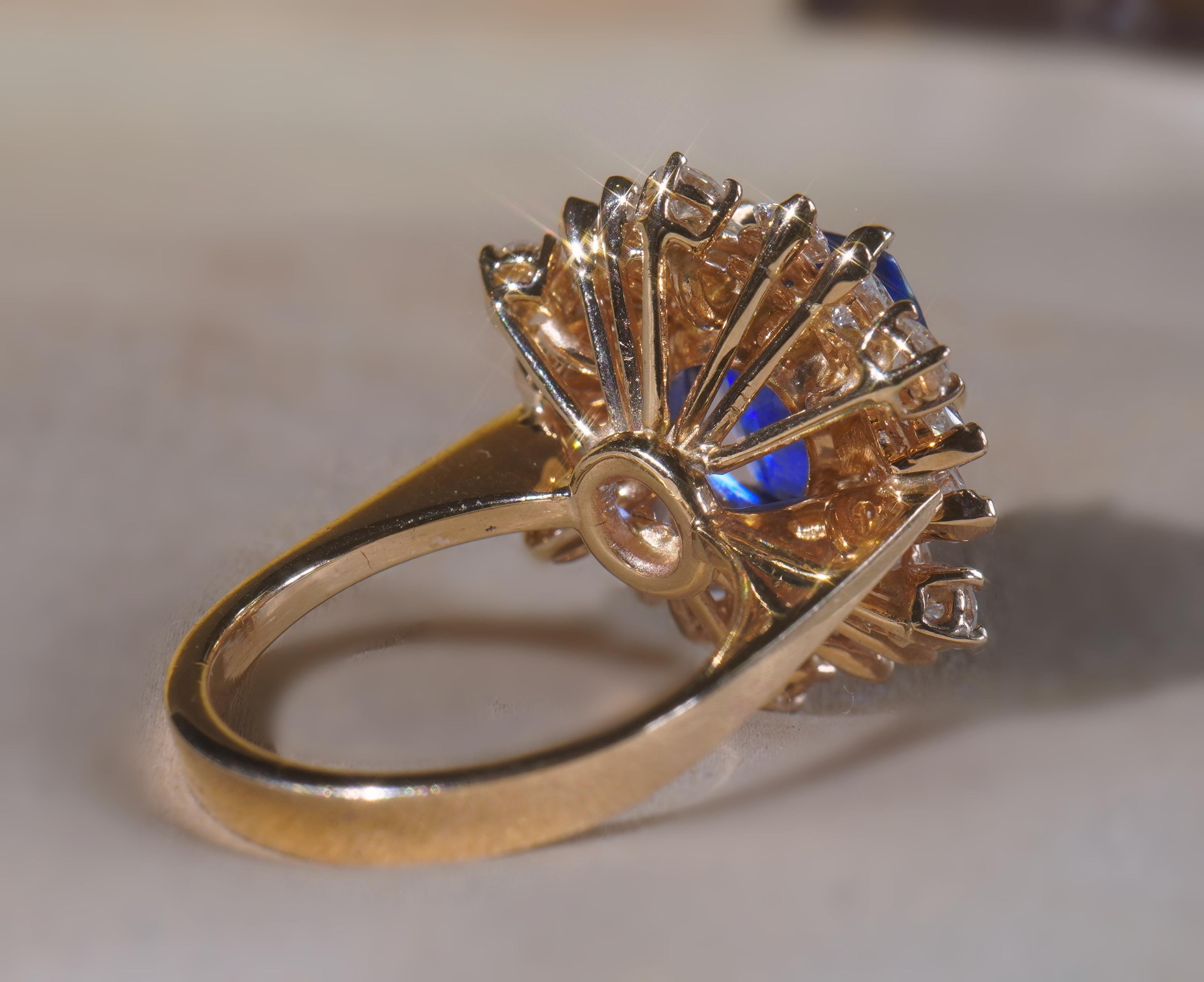 GIA Blue Sapphire Diamond Ring No Heat Burma 14K Royal VS Vintage Fine 9.19 Cts For Sale 2