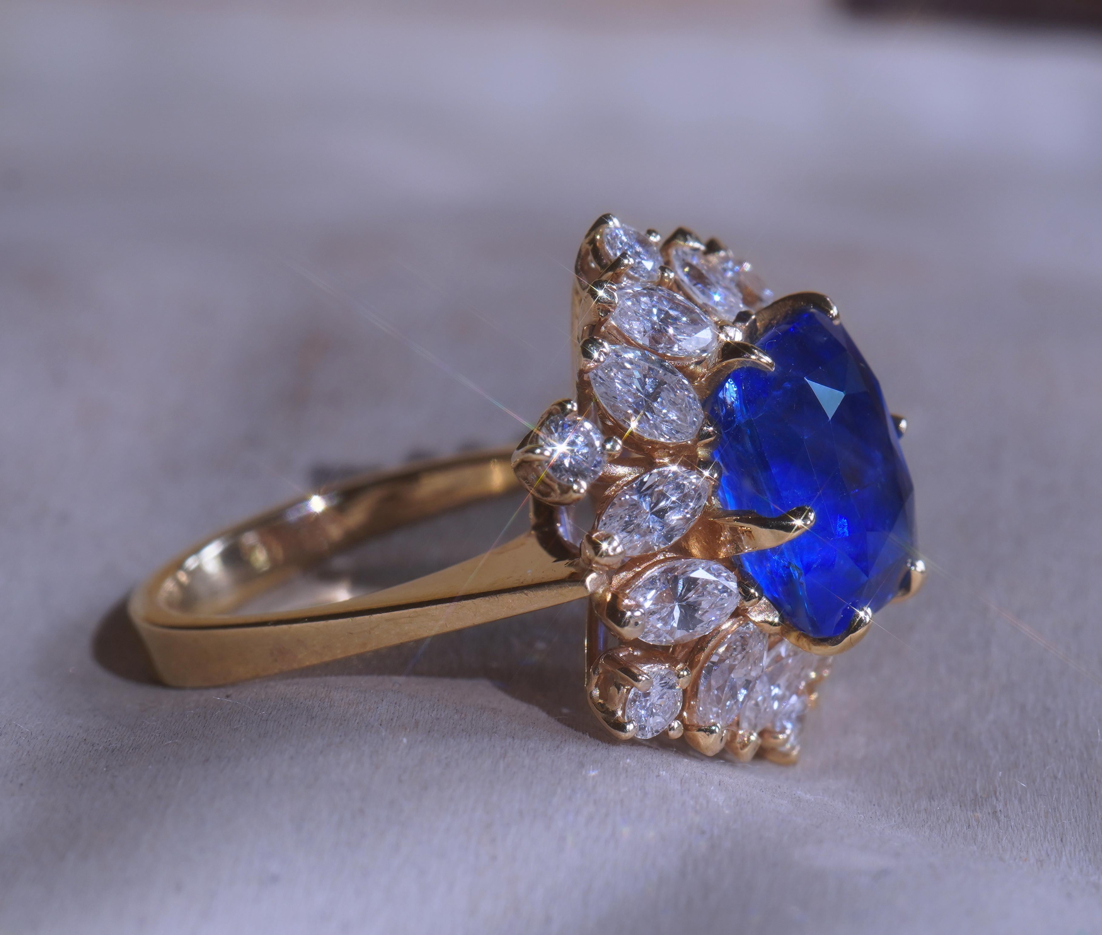 GIA Blue Sapphire Diamond Ring No Heat Burma 14K Royal VS Vintage Fine 9.19 Cts For Sale 3