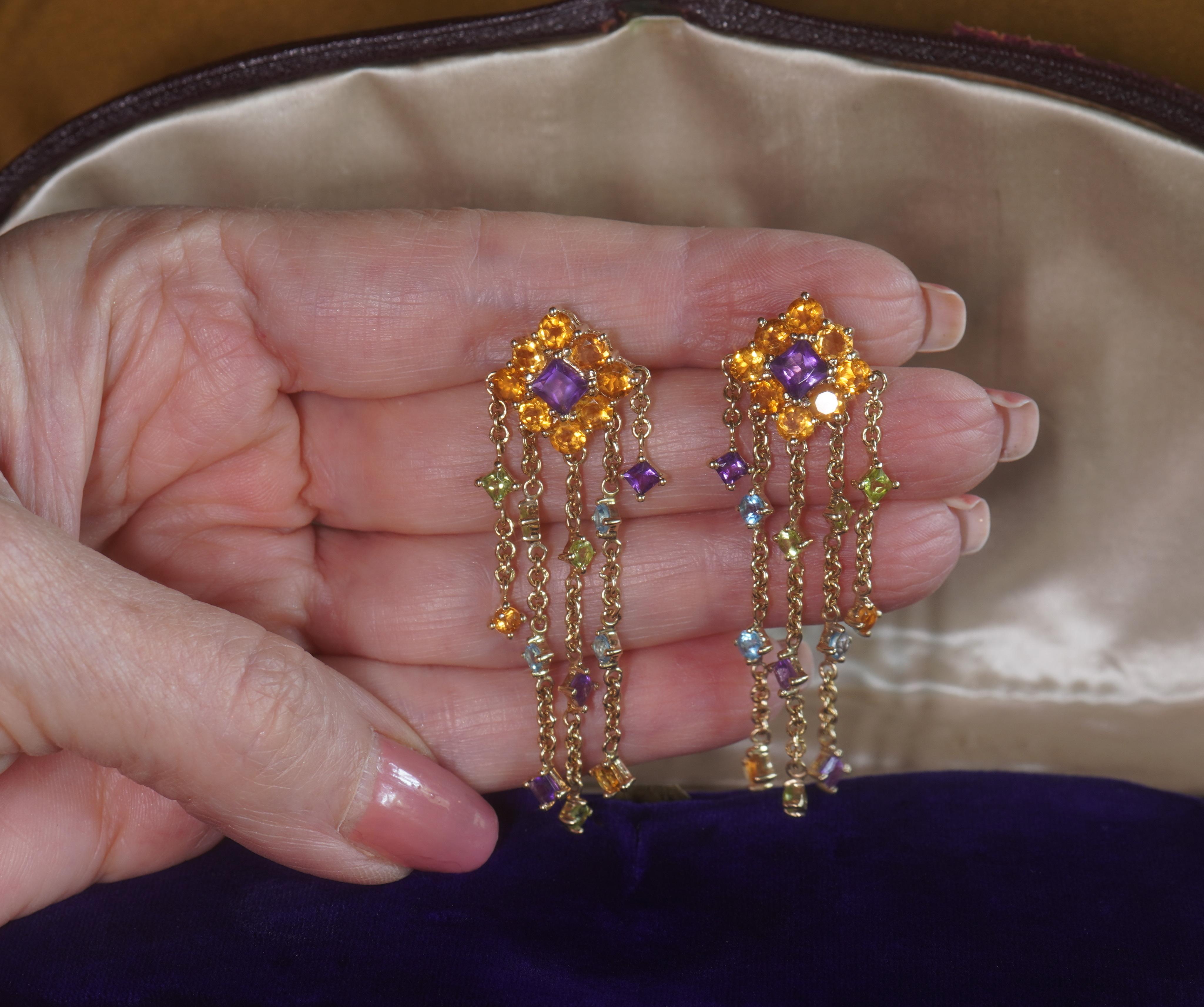 GIA 14K Earrings Amethyst Citrine Topaz Peridot Fine Vintage Gemstone 8.52 CTS For Sale 1