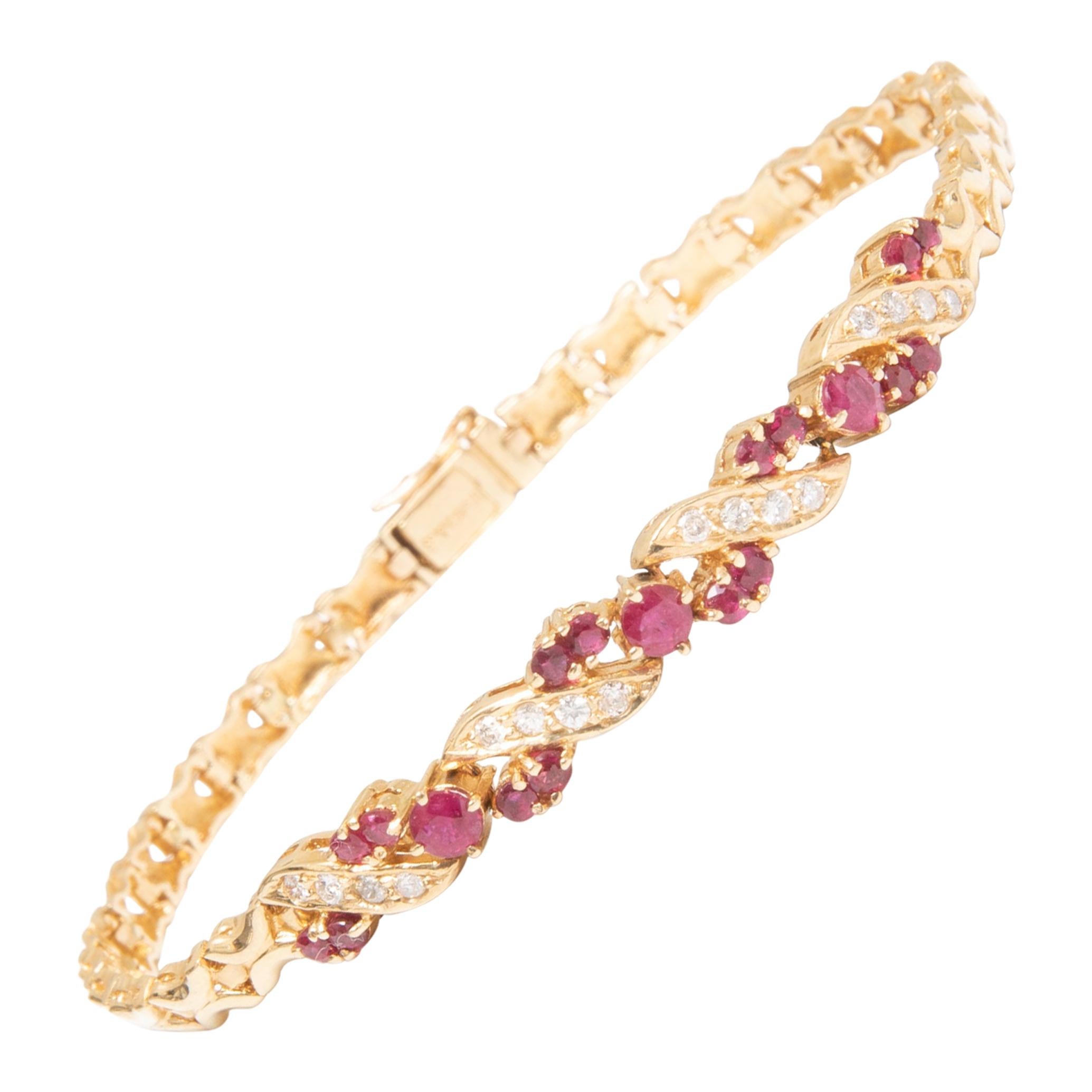 GIA 14k Gold Ruby and Diamond Bracelet