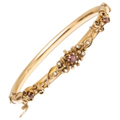 Vintage GIA 14k Gold, Ruby and Seed Pearl Bracelet