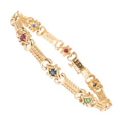 GIA 14k Gold Sapphire Ruby and Emerald Gold Strap Bracelet