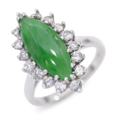GIA 14k White Gold 1.70ct Type A Burmese Jade and Diamond Ring