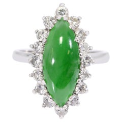 GIA 14k White Gold 1.70ct Type A Burmese Jade and Diamond Ring