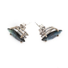 GIA 14k White Gold and Sapphire Stud Earrings