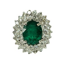 GIA 14K White Gold Emerald Diamond Cocktail Ring
