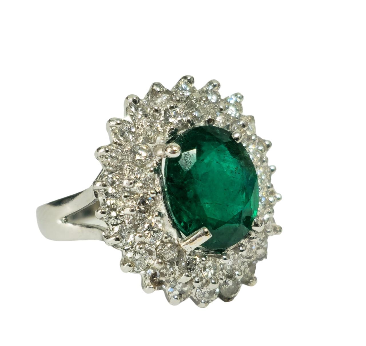 Oval Cut GIA 14K White Gold Emerald Diamond Cocktail Ring For Sale