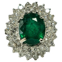 GIA 14K White Gold Emerald Diamond Cocktail Ring