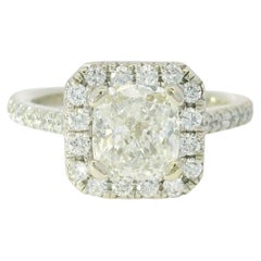 GIA 14K White Gold Natural 1.01 Carat Cushion Cut Diamond Halo Engagement Ring
