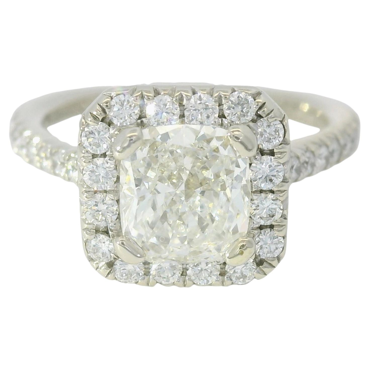 GIA 14K White Gold Natural 1.01 Carat Cushion Cut Diamond Halo Engagement Ring