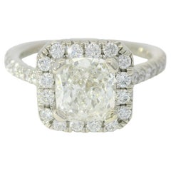 GIA 14K White Gold Natural 1.01 Carat Cushion Cut Diamond Halo Engagement Ring
