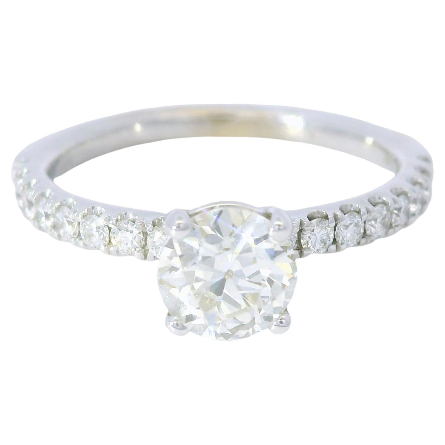 GIA 14K White Gold Natural Old European Brilliant Diamond Engagement Ring