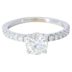 GIA 14K White Gold Natural Old European Brilliant Diamond Engagement Ring