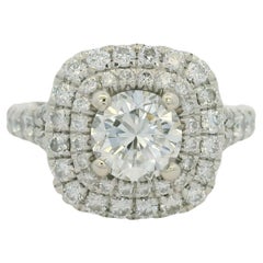 Bague de fiançailles double halo en or blanc GIA 14k diamant rond brillant naturel