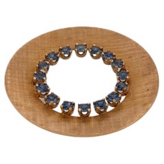 GIA 14K Yellow Gold Brooch Sapphire 1.0ctw Round with Etching