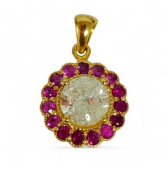 (GIA) 14K Yellow Gold, Diamond and Burma Ruby Pendant