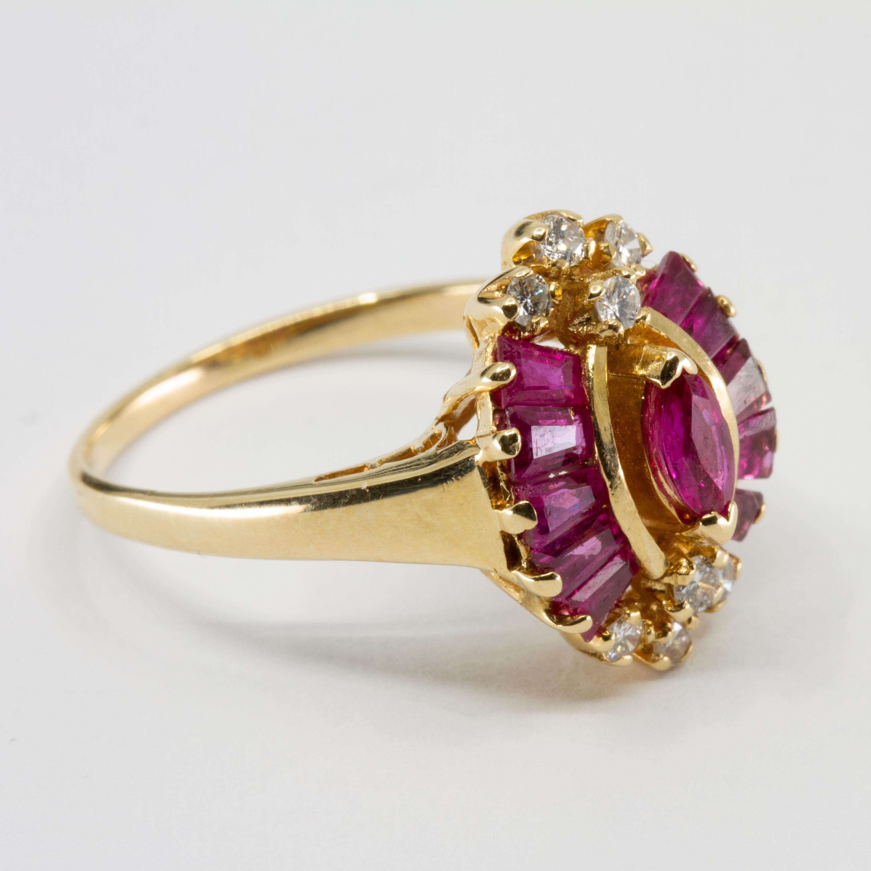 Round Cut GIA 14k Yellow Gold Diamond and Ruby Ring