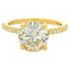 GIA Anillo de compromiso de oro amarillo de 14 quilates con diamante brillante redondo natural de 2,01 quilates