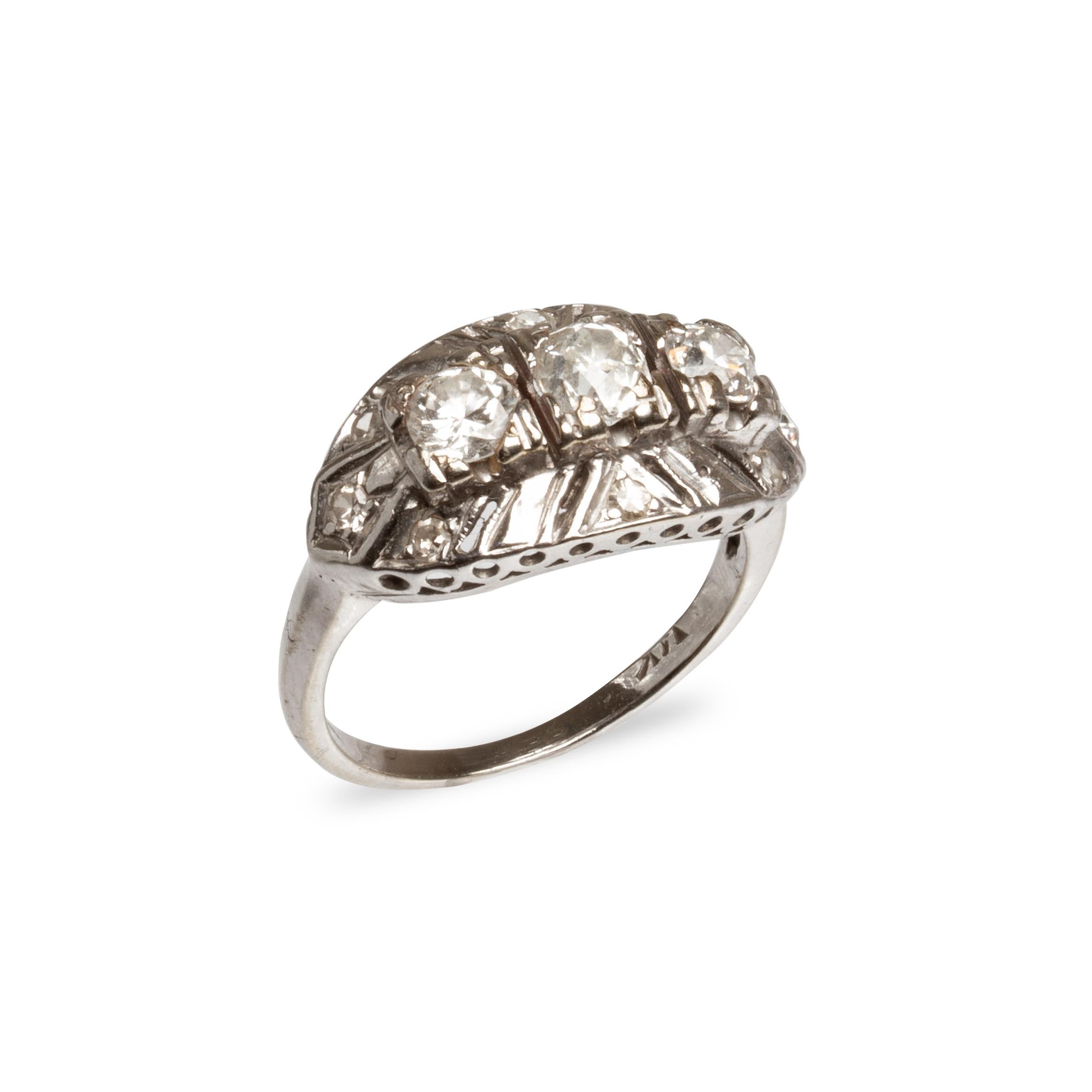 Art Deco Style White gold and diamond Ring circa 1950 s6.5. Total weight approx .94ct. Weighs 2.6dwt. This item is accompanied by a GIA appraisers letter from a well respected independent firm that has been in business for over 75 years.