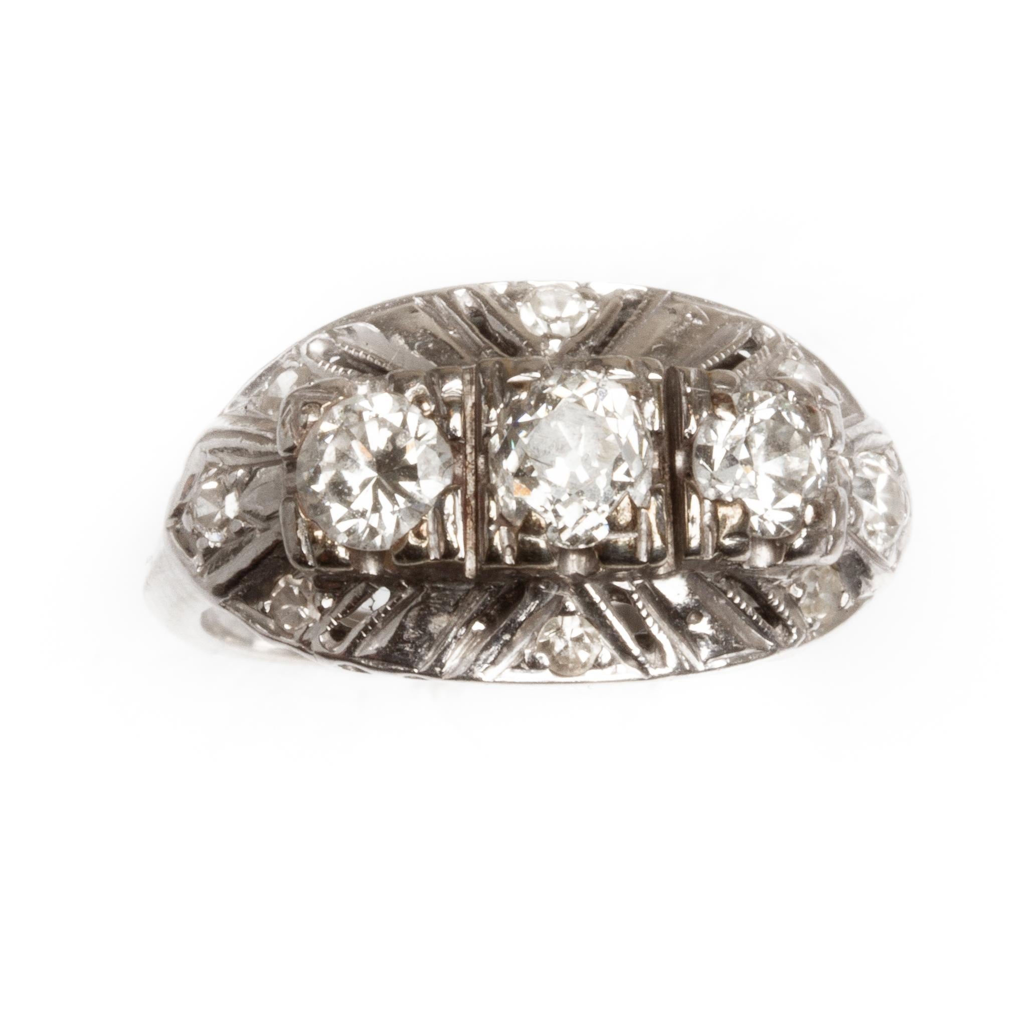 Art Deco GIA 14kt White Gold and Diamond Ring, circa 1950