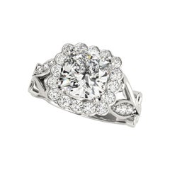 GIA 1.5 Carat Cushion Square Halo Vintage Vine  Diamond Ring