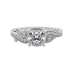 GIA 1,5 Karat Cushion Drei-Stein gekrümmt Bypass 18K Weißgold Diamantring