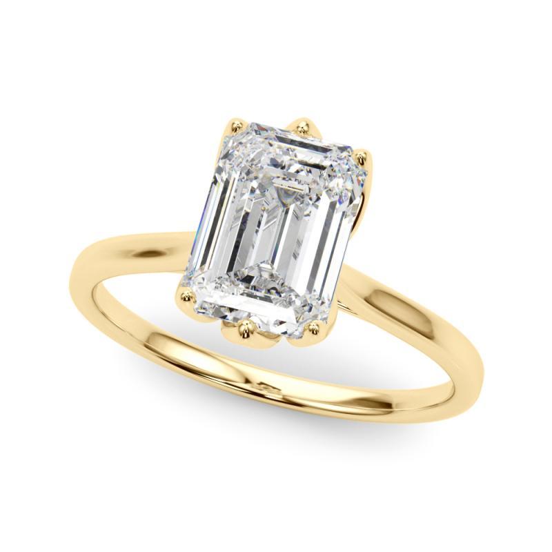 GIA 1,5 Karat Smaragd Solitär Kathedrale Tulpe 18K Gelbgold Diamant Ring (Smaragdschliff) im Angebot