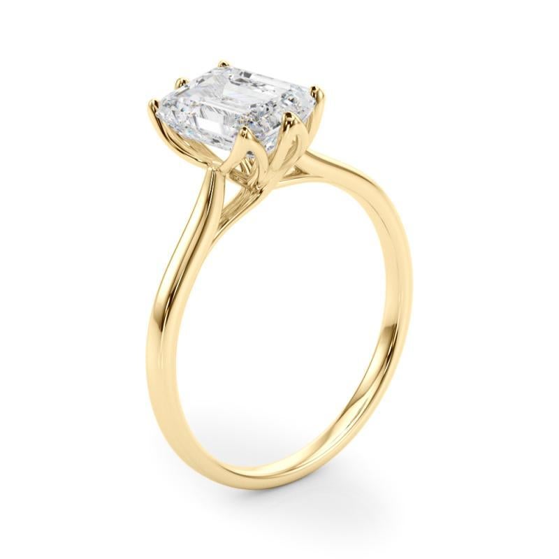 GIA 1,5 Karat Smaragd Solitär Kathedrale Tulpe 18K Gelbgold Diamant Ring im Angebot 1