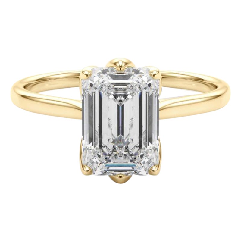 GIA 1,5 Carati Smeraldo Solitario Cattedrale Tulipano Anello di Diamanti in Oro Giallo 18K