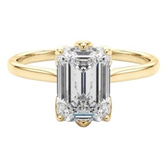 GIA 1.5 Carat Emerald Solitaire Cathedral Tulip 18K Yellow Gold Diamond Ring