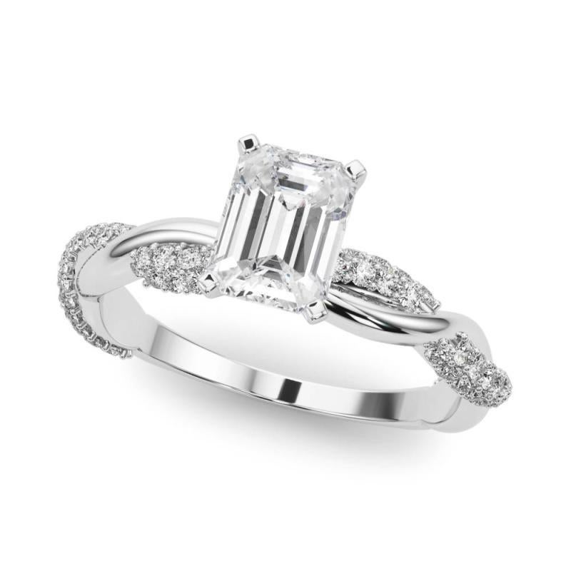 GIA Esmeralda de 1,5 quilates banda trenzada con pavé de oro blanco de 18 quilates Anillo de diamantes Corte esmeralda en venta