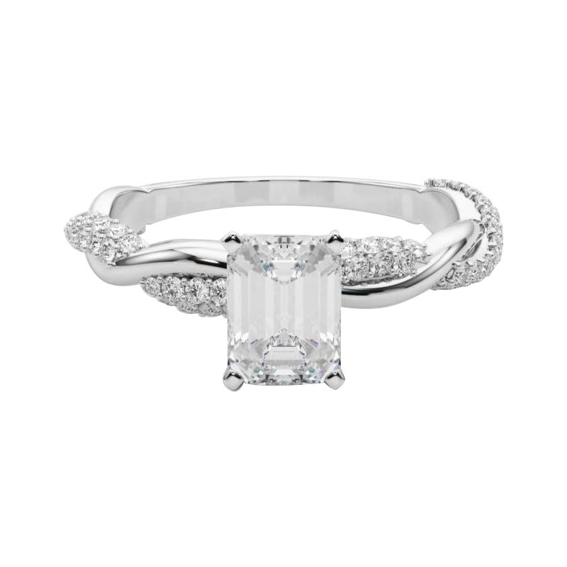 GIA 1,5 Carat Emerald Twisted Pave Braided Band Anello con diamanti in oro bianco 18K