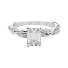 GIA 1.5 Carat Emerald Twisted Pave Braided Band 18K White Gold Diamond Ring