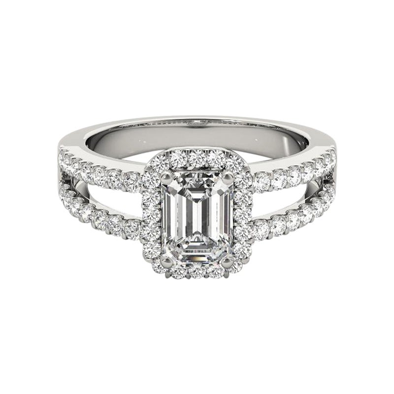 GIA Halo de esmeralda de 1.5 quilates Filigrana de mango partido  Anillo de diamantes