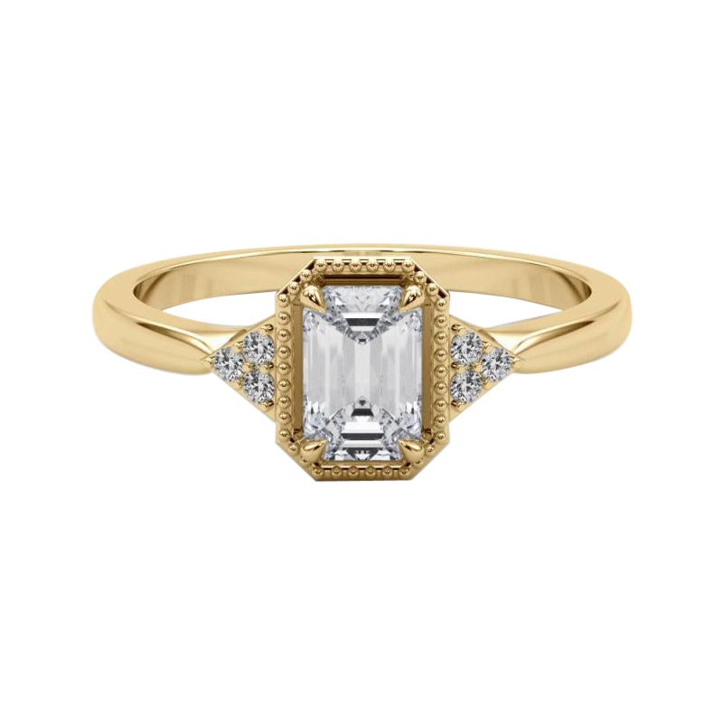 GIA 1.5 Carat Milgrain Emerald Geometric Bezel 18K Yellow Gold Diamond Ring