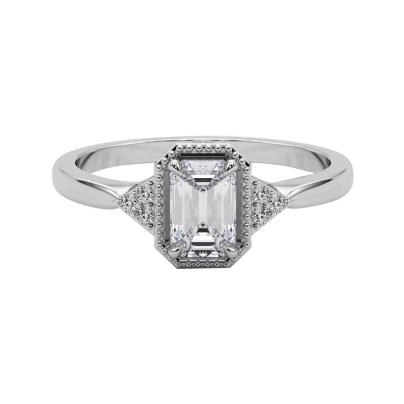 GIA 1.5 carati di smeraldo a grana fine con castone geometrico Anello con diamante