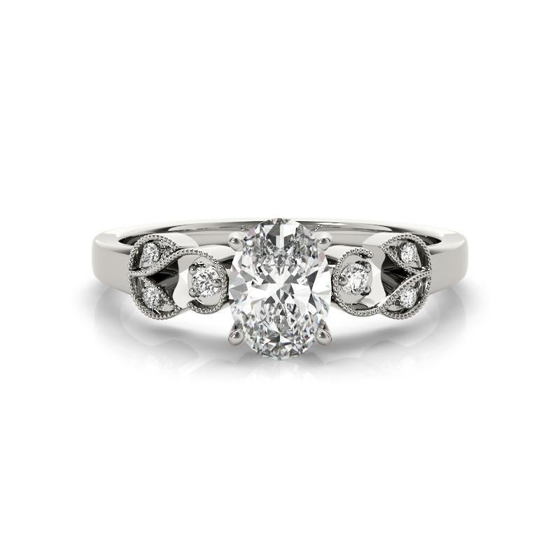 GIA 1,5 Karat Oval Formal Garden Leaf Trellis 18K Weißgold Diamantring im Angebot