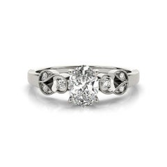 GIA 1,5 Karat Oval Formal Garden Leaf Trellis 18K Weißgold Diamantring