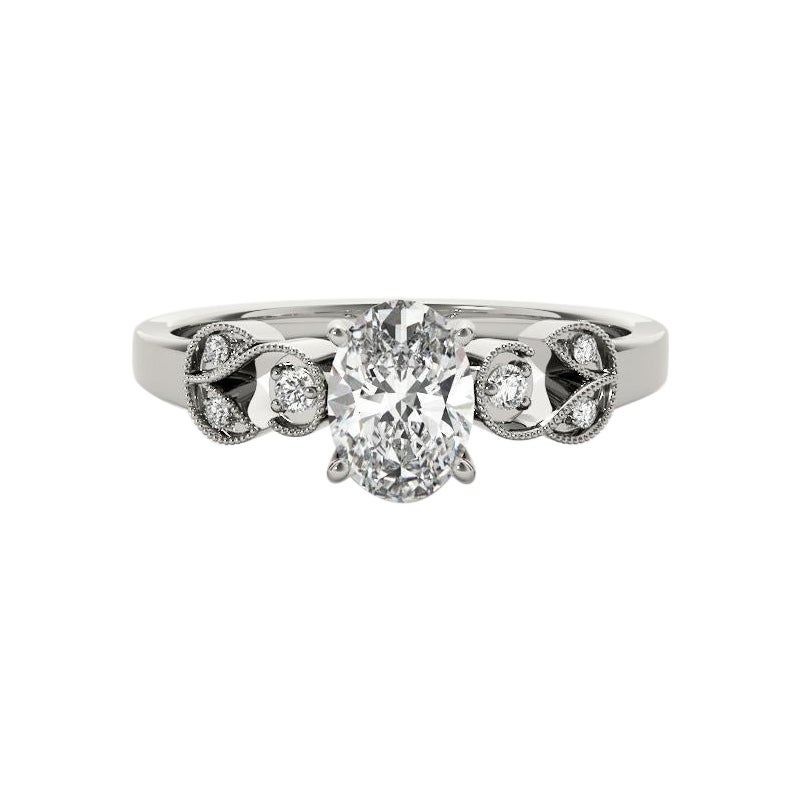 GIA 1,5 Karat Oval Formal Garden Leaf Trellis 18K Weißgold Diamantring