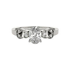 GIA 1,5 Karat Oval Formal Garden Leaf Trellis 18K Weißgold Diamantring