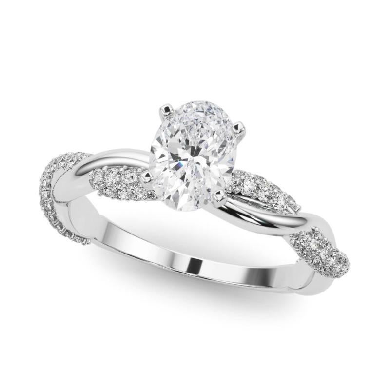 Taglio ovale GIA 1,5 Carati Oval Twisted Pave Braided Band Oro bianco 18K Diamante in vendita