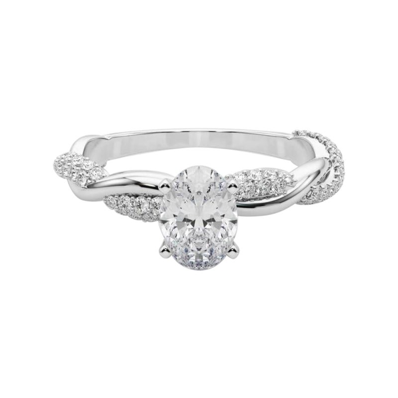 GIA 1.5 Carat Oval Twisted Pave Braided Band 18K White Gold Diamond Ring