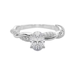 GIA 1.5 Carat Oval Twisted Pave Braided Band 18K White Gold Diamond Ring