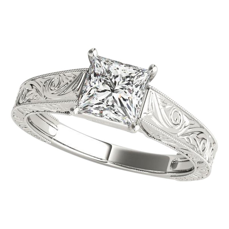 GIA 1,5 Karat Princess Vintage Gravur Spalier Diamantring