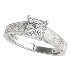 GIA 1.5 Carat Princess Vintage Engraved Trellis  Diamond Ring