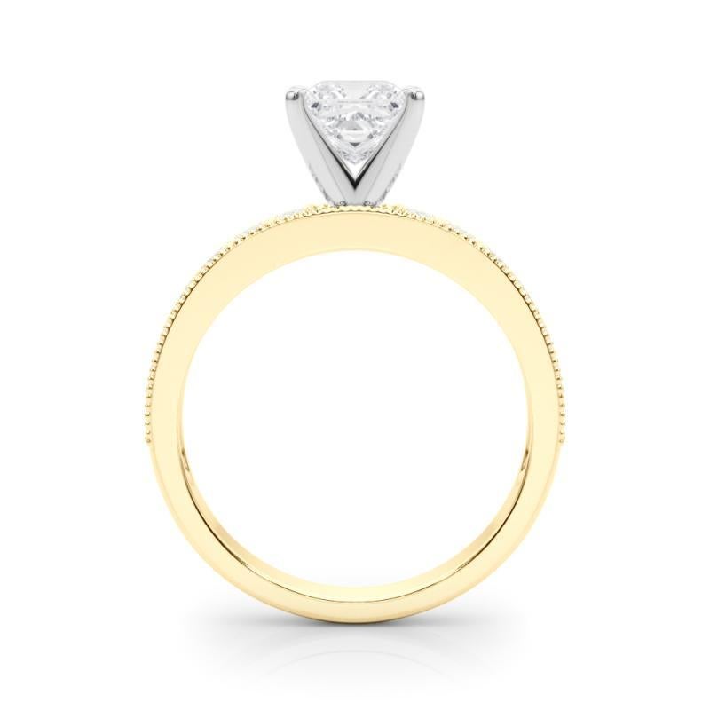 GIA 1.5 Carat Princesse Vintage Milgrain Channel Bague diamant en or jaune 18K Neuf - En vente à New York, NY